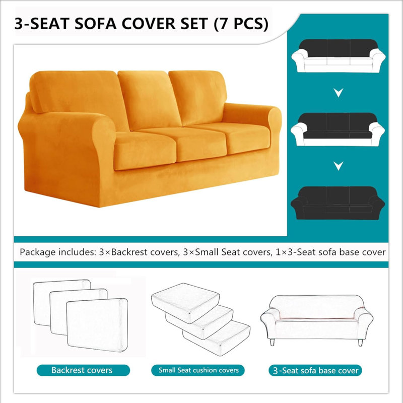 Sofa Cover With Separate Seat Cushions And Backrests Stretch Velvet Sofa Slipcover Couch Covers Furniture Protector Split Combined (Large 3-Seat Set 7 PCS)