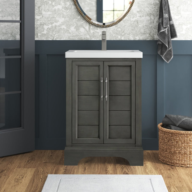 Vannes 24" Single Sink Freestanding Bathroom Vanity with Ceramic Top , Silver Gray