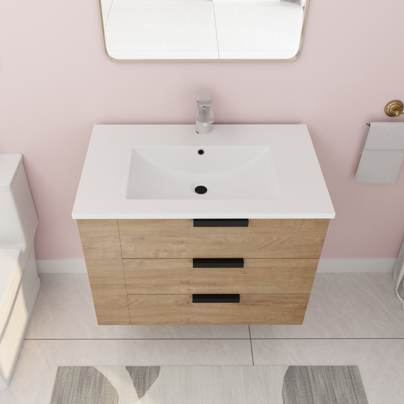 Meuble-lavabo mural simple 30,0 po avec plateau en résine Valatie