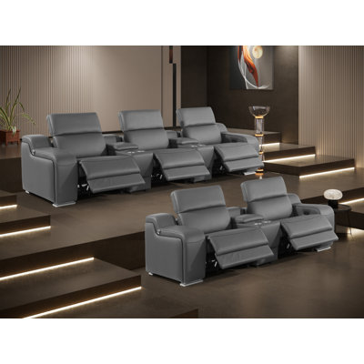 8-Piece 5-Power Reclining Italian Leather Sofa Set With Power Headrest -  Global United, 1116-DK_GREY-8.5-HT