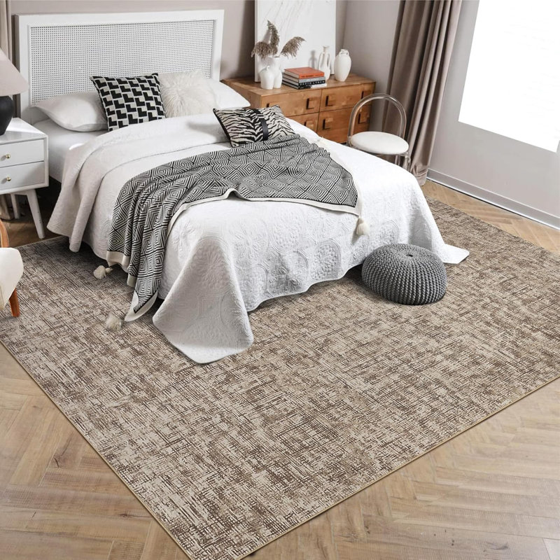 Tapis de couloir à motif abstrait lavable moderne pour couloir beige, Rectangle 9 pi x 12 pi