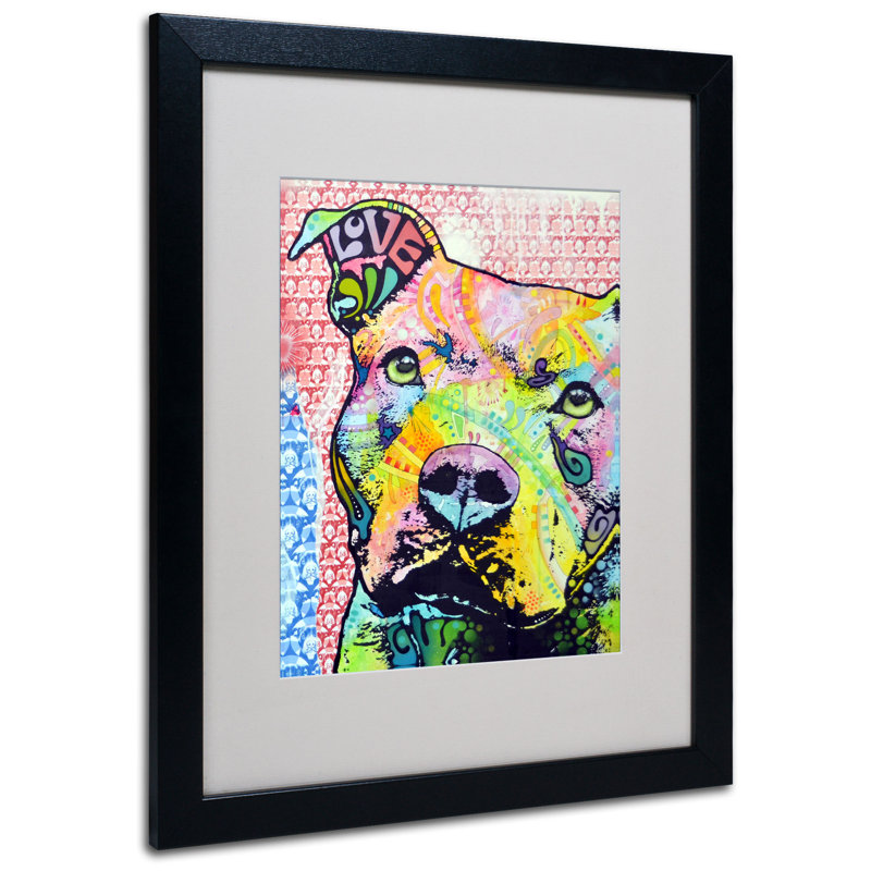 « thouthful pittbull ii », impression sur toile, H 20 po x l 16 po x P 0,5 po, Cadre noir, Blanc