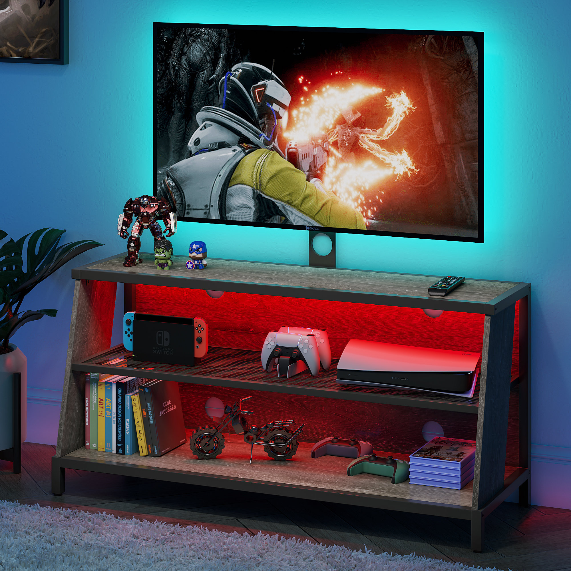 17 Stories 45 W TV Console For TVs Up To 55 With LED Lights Wall black-tv-stand-for-80-inch-tv-stands-media-console-entertainment