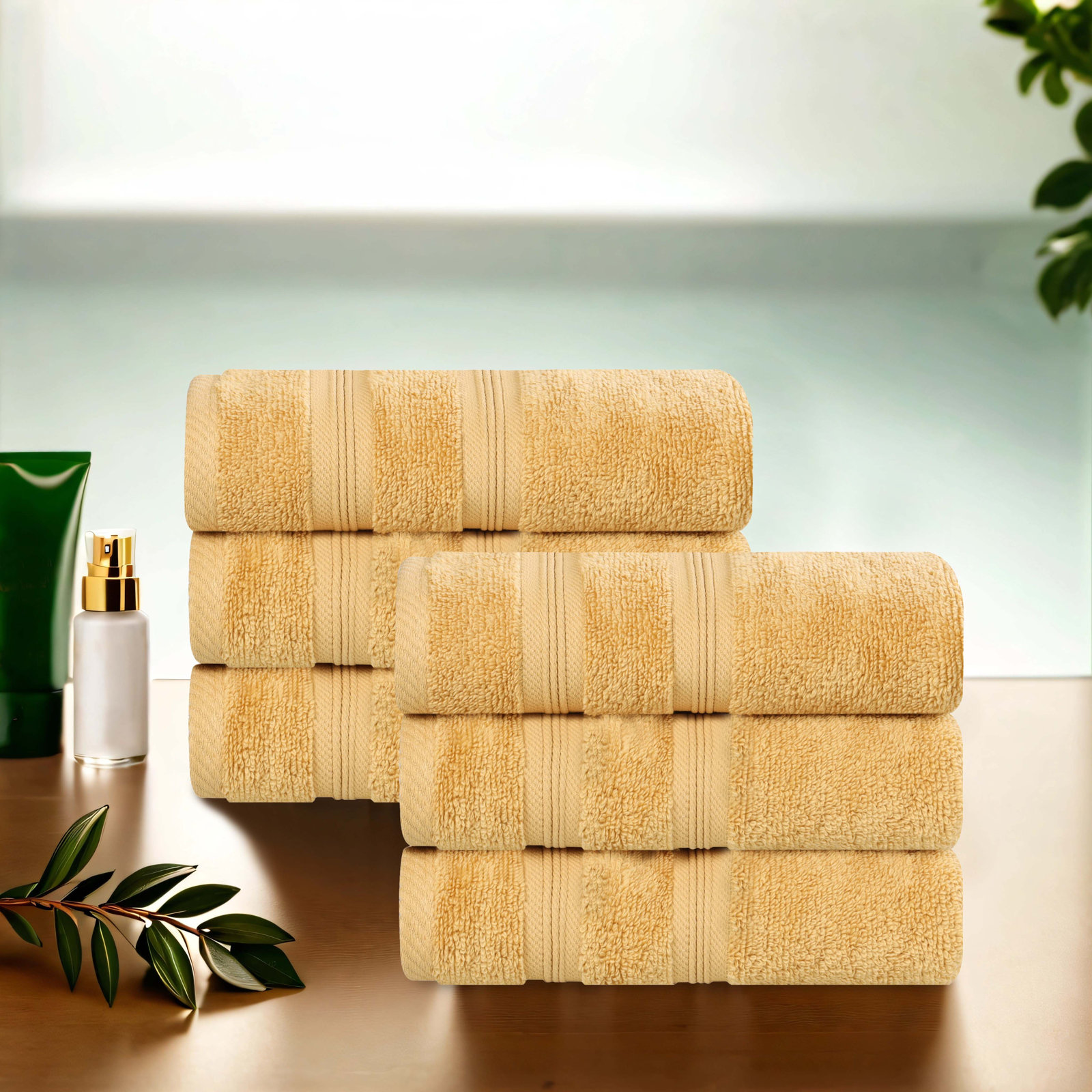 6-Piece Zero-Twist Quick-Dry Cotton Towel Set, Gold