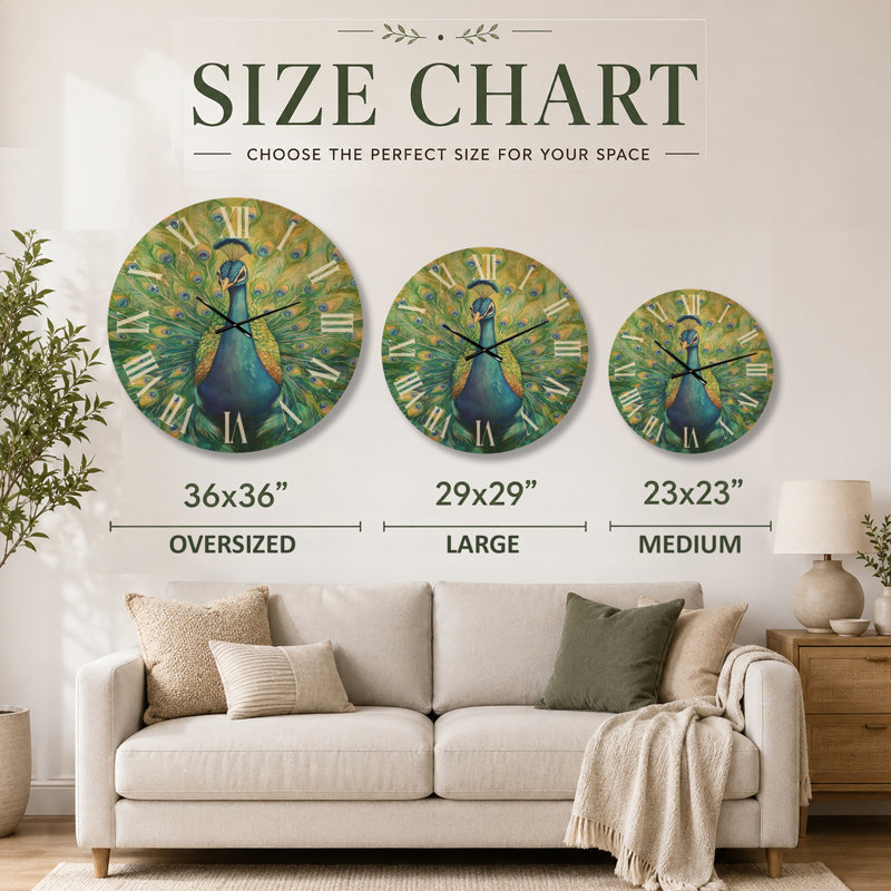 Horloge murale surdimensionnée en bois avec oiseaux, Oversized