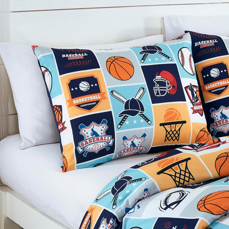 Twin White Microfiber Kids Sports Comforter Set