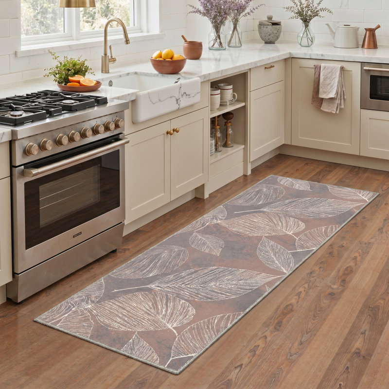 Abrahamson Folia Vintage Machine Washable White / Blue / Orange Indoor Area Rug with Non-Slip Backing, Runner 2'6" x 8'