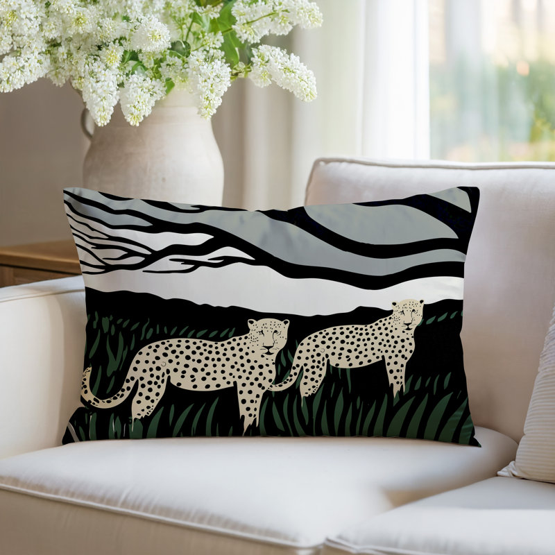 Oreiller rectangulaire réversible intérieur / extérieur Vold Leopard, Rectangle H 14 po x l 20 po, Turquoise