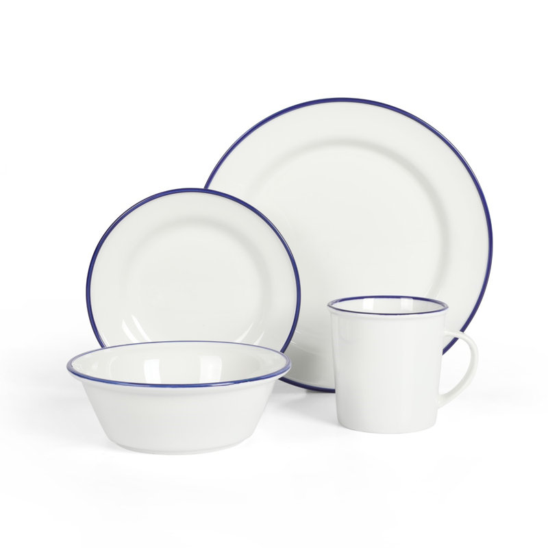 Cliffield White and Blue Porcelain Dinnerware Set, Service for 4