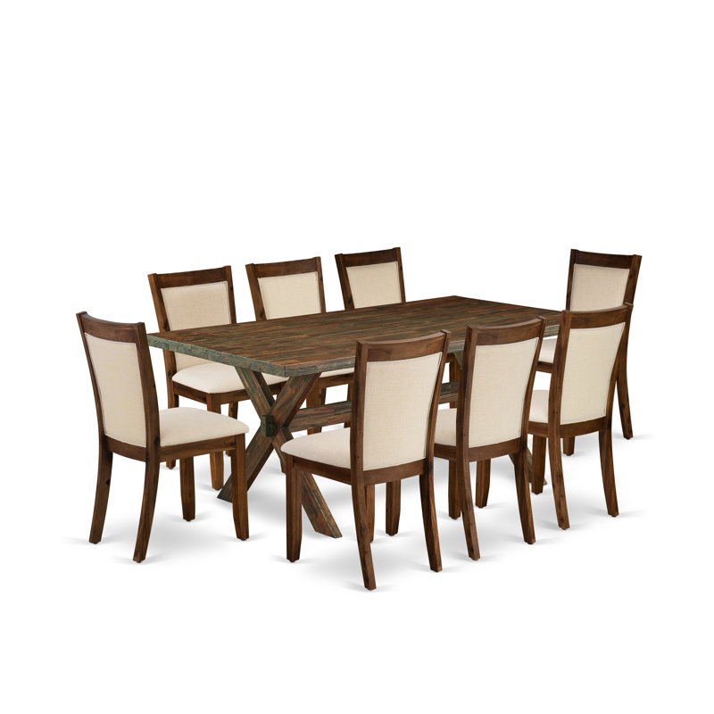 Cet ensemble de salle à manger 9 pièces comprend une table de cuisine rectangulaire avec pieds en X et 8 chaises de salle à manger Parson