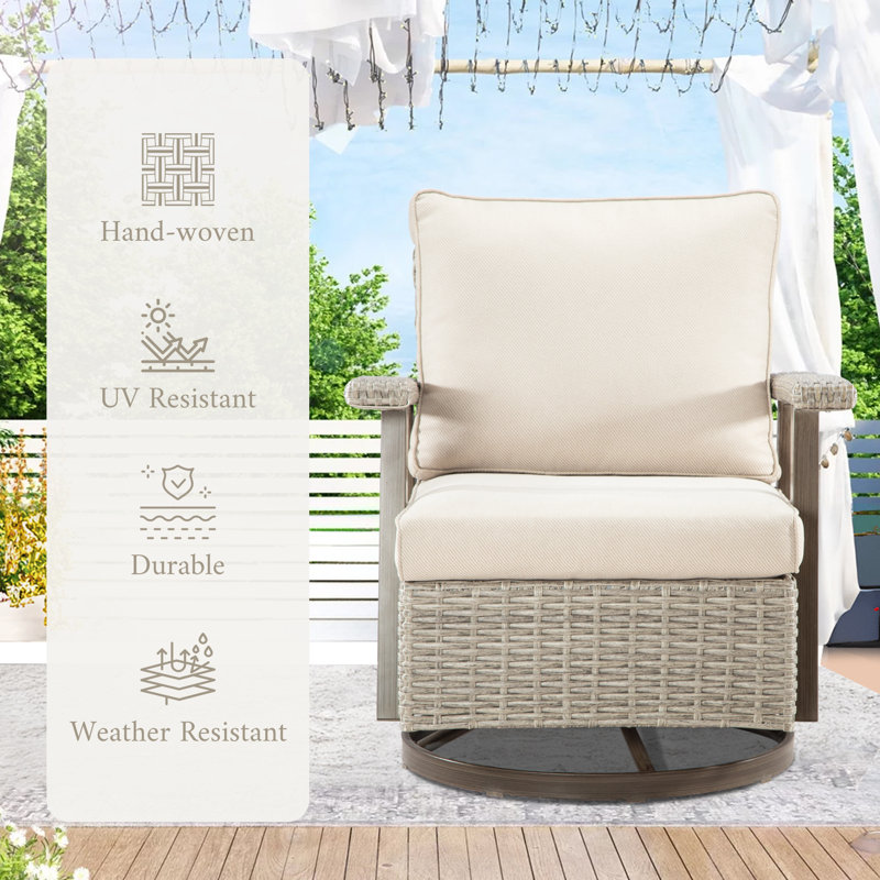 Lauma Outdoor Swivel Lounge Chair（Set of 2）, Beige