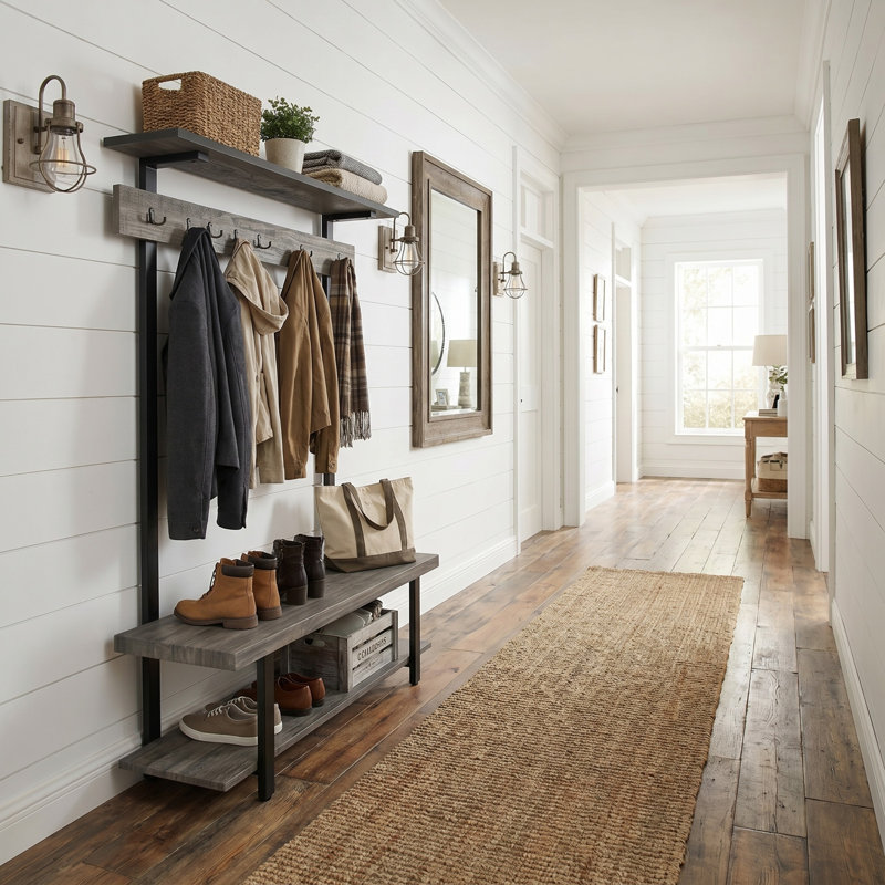 Pomona 48" Hall Tree with Open Storage, Slate Gray, Slate Gray