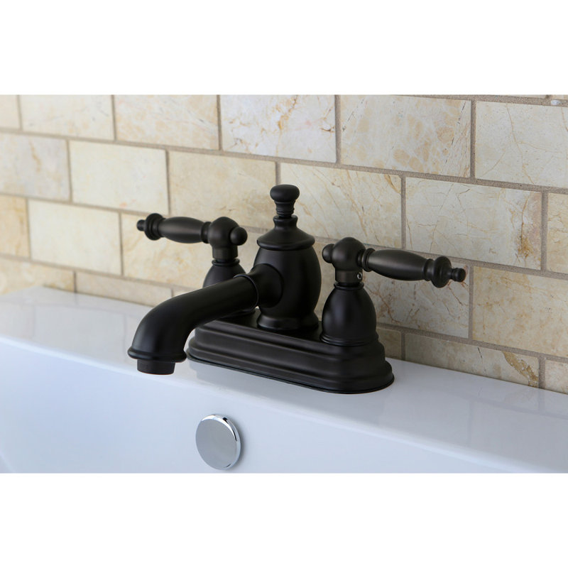 Kingston Brass Templeton Two-Handle 3-Hole Deck Mount 4" Centerset Bathroom Faucet with Brass Pop-Up, Oil Rubbed Bronze