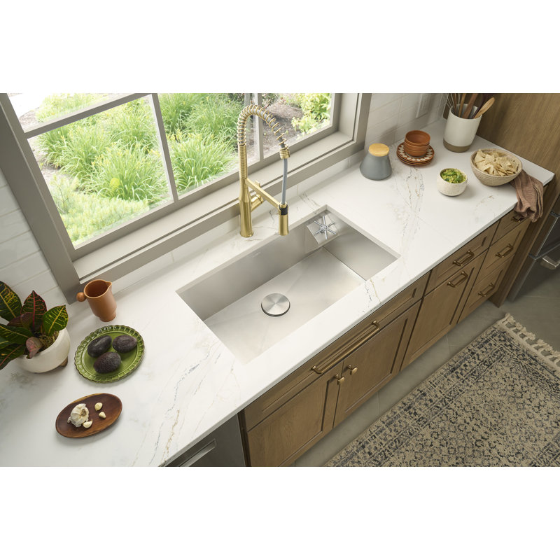 Ruvati Glass Rinser and Sink Combo 30-inch Undermount Stainless Steel Rounded Corners Kitchen Sink