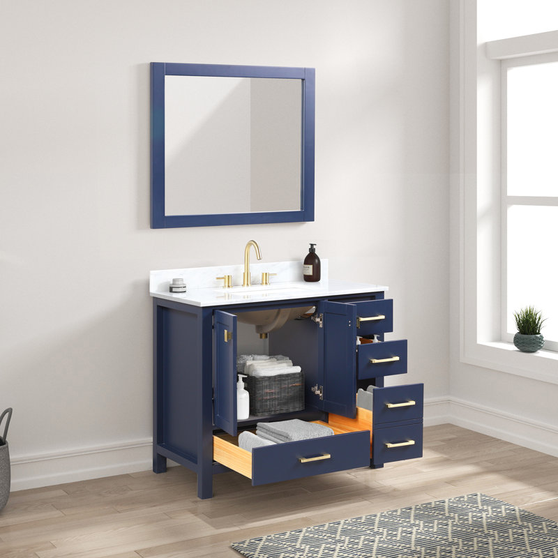 Meuble-lavabo simple Deaundria avec plateau en marbre de Carrare, Bleu