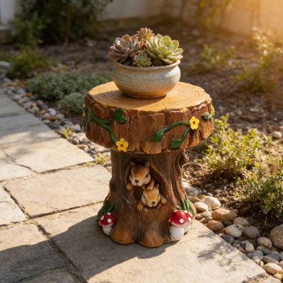 Chaise d'écureuil ronde en résine de 12,6 pouces, jolie décoration de jardin pour la cour, la terrasse et les espaces intérieurs