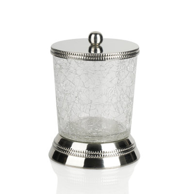 Stainless Steel Vanity Jar | Stylish Storage for Cotton Swabs,Sponges & Bath Salts | Decorative Canister for Bathroom,Bedroom | Crackle Glass Finish