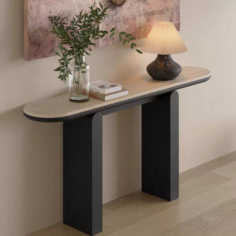 Console en pierre frittée de style italien, Noir, H 33,4 po x l 55 po x P 13,7 po