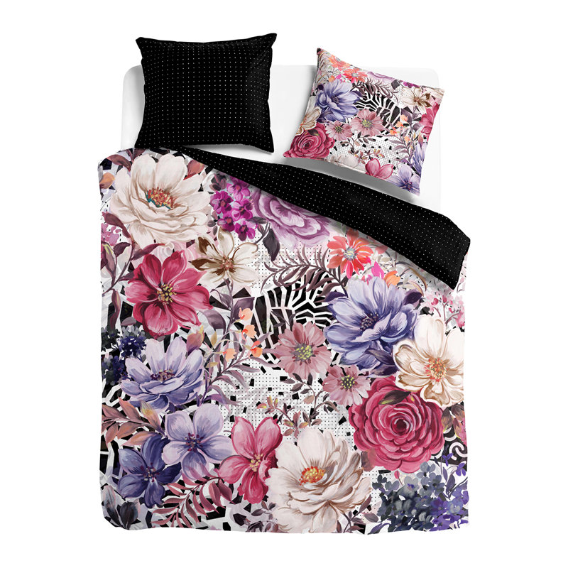 Pink/Black/Beige Satin 200 TC, 155 x 220 cm  - 1 Pillowcase (80 x80 cm)