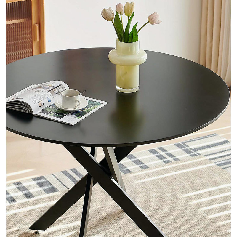 Table de salle à manger 42,1 "Mid-Century pour 4 à 6 personnes avec plateau rond en MDF, table de salle à manger à piédestal, table basse de loisir, pieds croisés