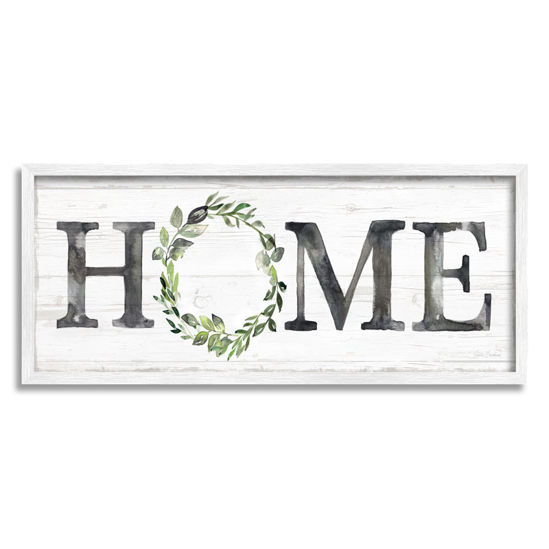 «Weathered Pattern Home», botanique, couronne, verdure - cadre flottant, impression sur toile, H 10 po x l 24 po x P 1,5 po