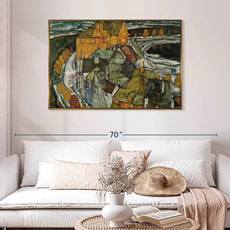 Croissant des maisons II, 46 po x 31 po, Cadre flottant doré