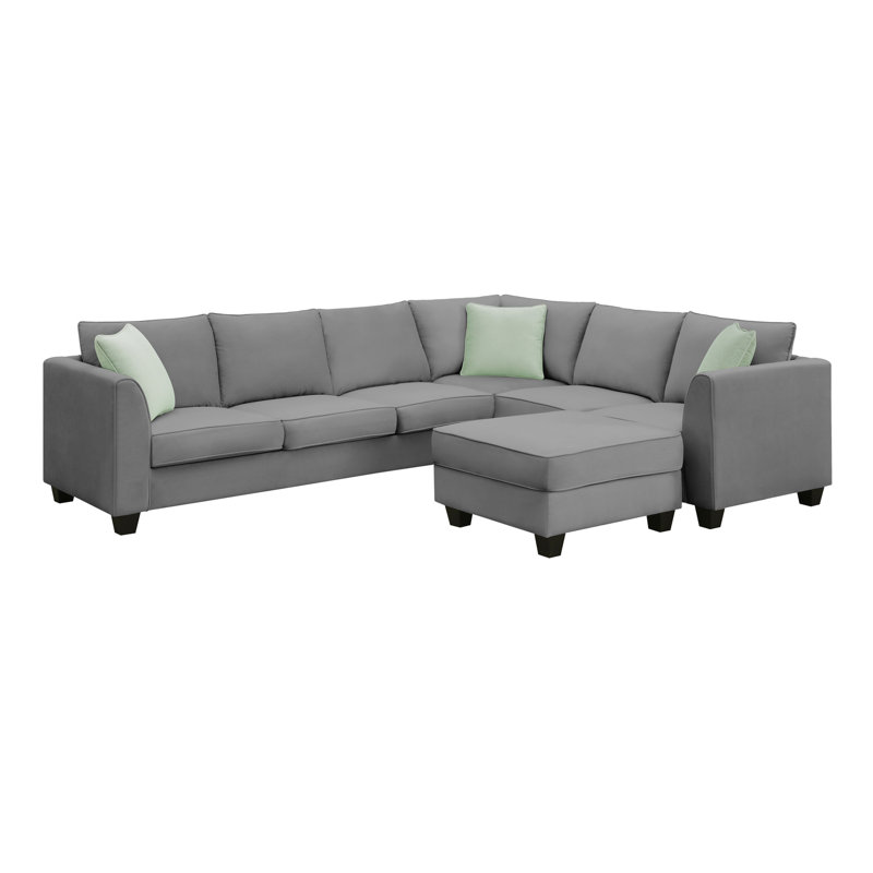 Canapé modulaire en tissu 7 places, L 112 x 87 po, gris, 3 coussins pour le salon, le canapé et la maison, Grey Fabric