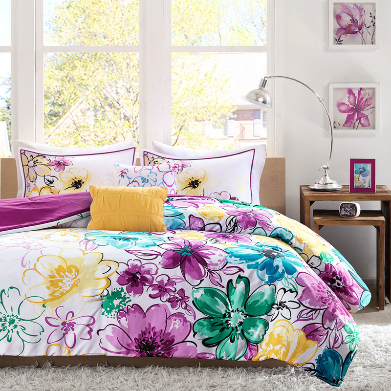 Édredon double / grand, imprimé floral bleu, literie facile à nettoyer avec bourre florale