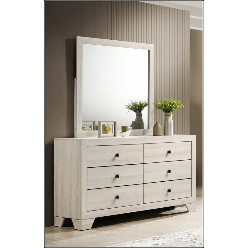 Commode de rangement rustique à six tiroirs avec finition blanche délavée, parfaite pour les chambres élégantes et organisées