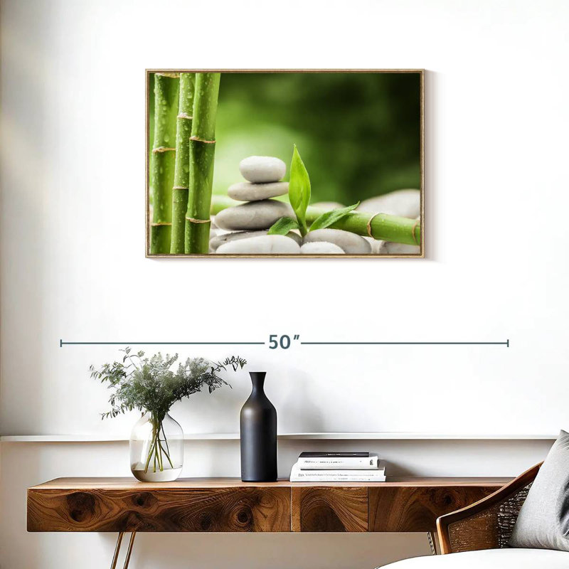 Pierres et bambou, Cadre flottant en bois naturel, 31 po x 21 po