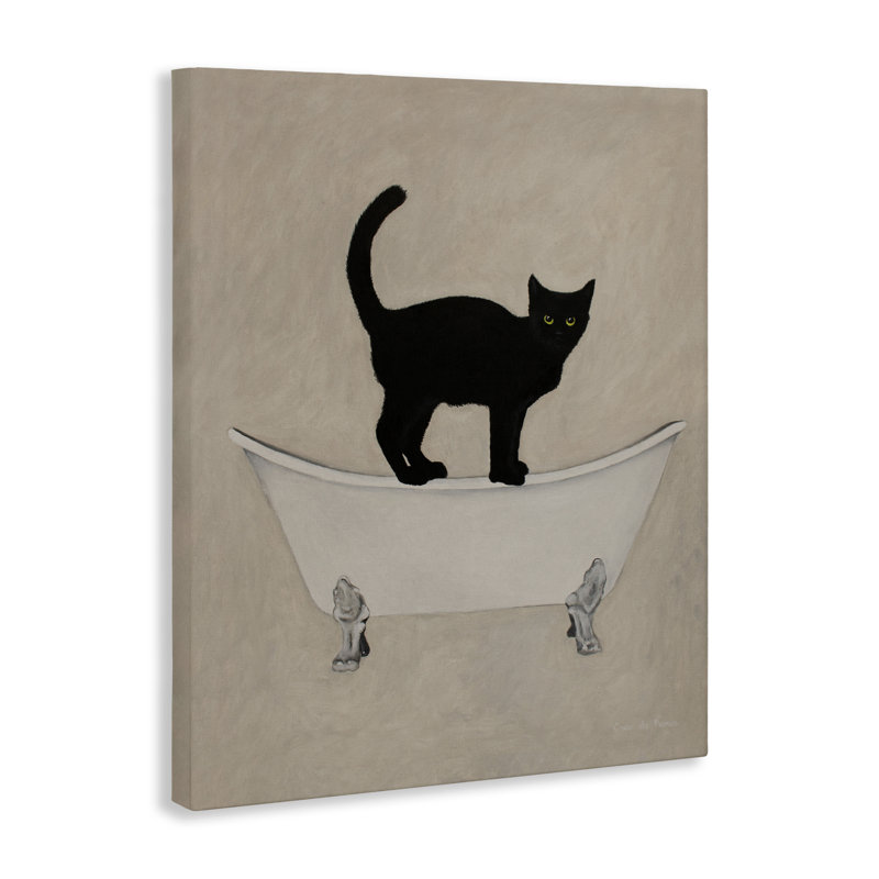 «Black Cat Simple Claw Pied Bathaign Bathroom», art mural sur toile tendue XXL par Coco de Paris, H 40 po x l 30 po