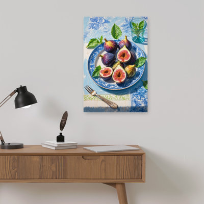 Fresh Figs On Blue Plate Rustic Abstract Contemporary Fruit Summer Wall Art Print