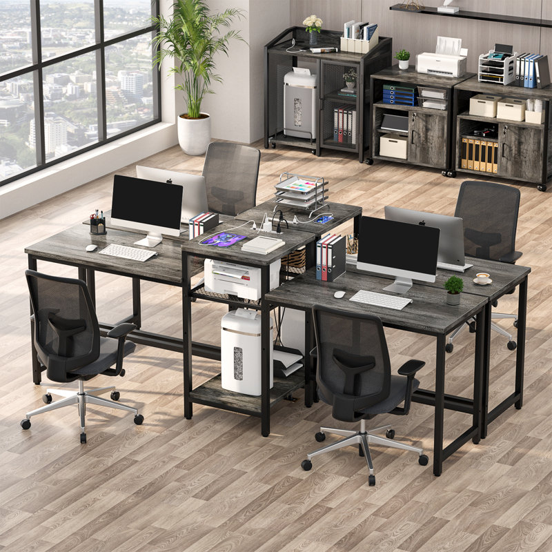 Bureau pour 2 personnes avec prise de courant, Gris