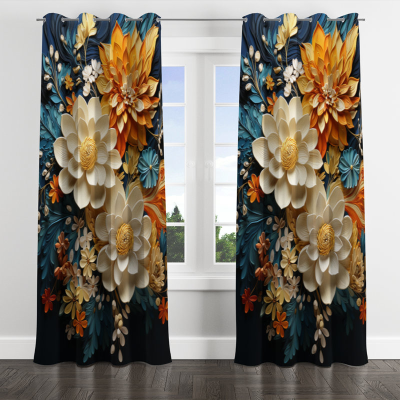 Tourbillon orange sarcelle Botanical Whirlwind II - rideau occultant avec œillets Abstract Botanicals - 1 panneau
