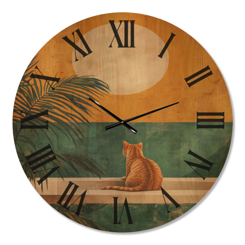 Moonrise Terrace - Horloge murale ronde de style milieu du XXe siècle, imprimée sur bois, Extra Large
