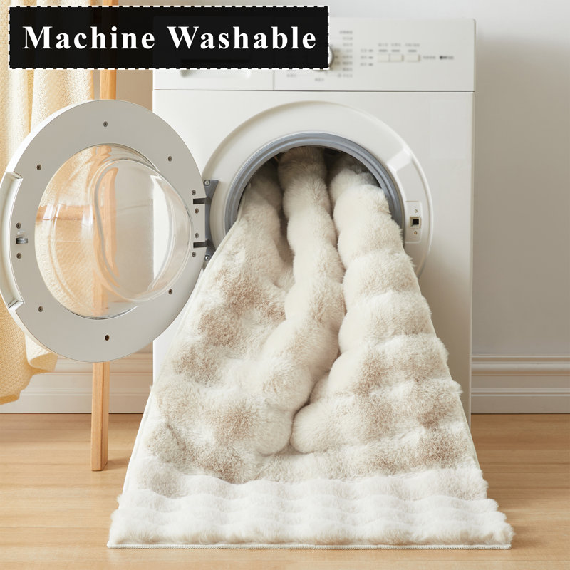 Modern 3D Bubble Texture Faux Fur Rug, Cream, 120 cm x 170 cm