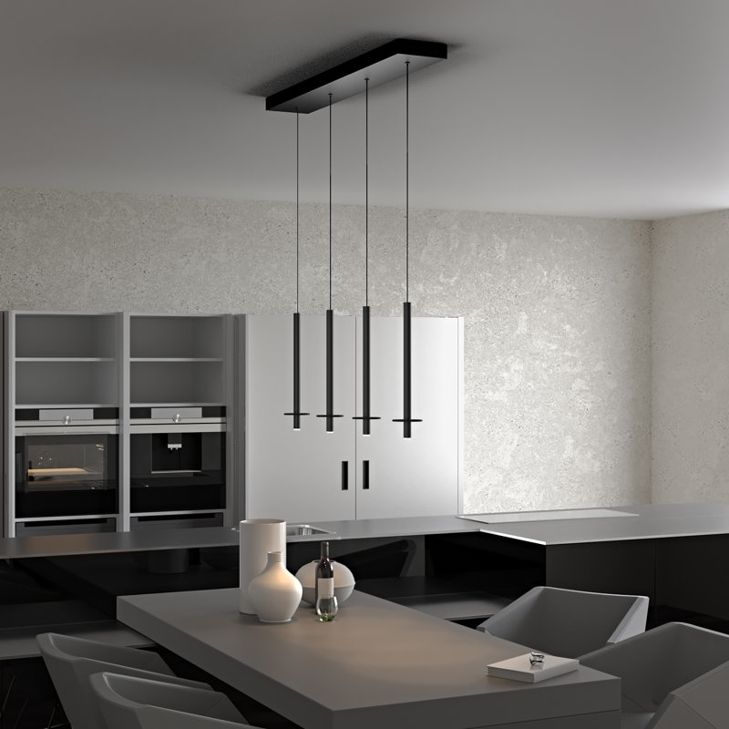 Zakaryan 4 - Light Matte Black Kitchen Island Pendant, Black