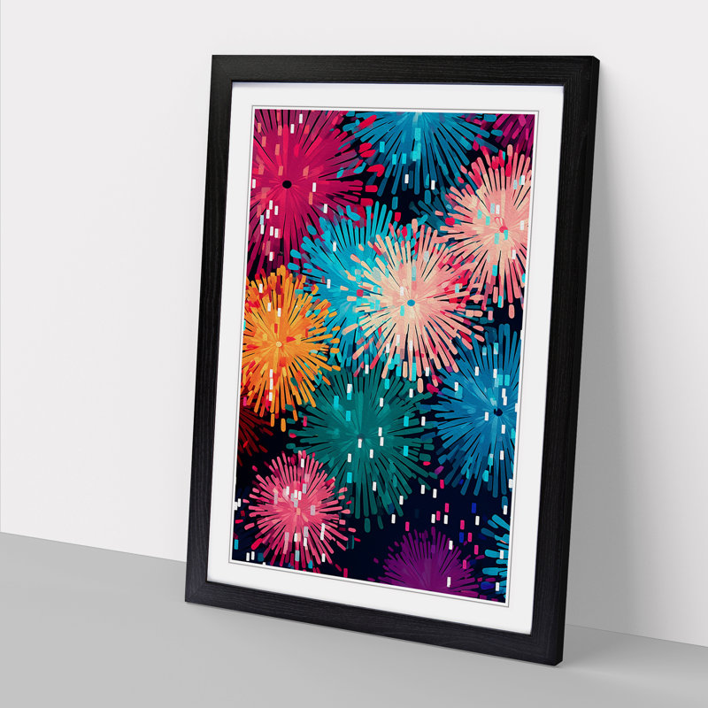Fireworks Colour Field - Single Picture Frame Print on Wood, 64cm H x 46cm W x 2cm D, Black