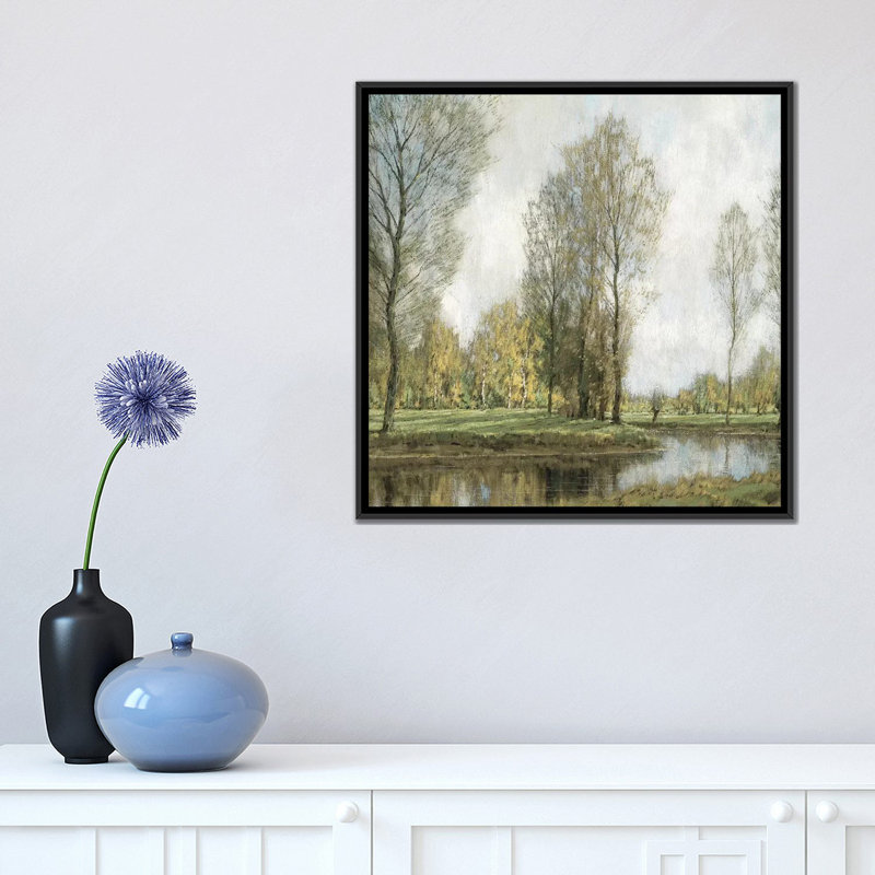 " Down By The Water II " by Christy McKee, 18" H x 18" W x 1.5" D, Black Framed Canvas, No Mat