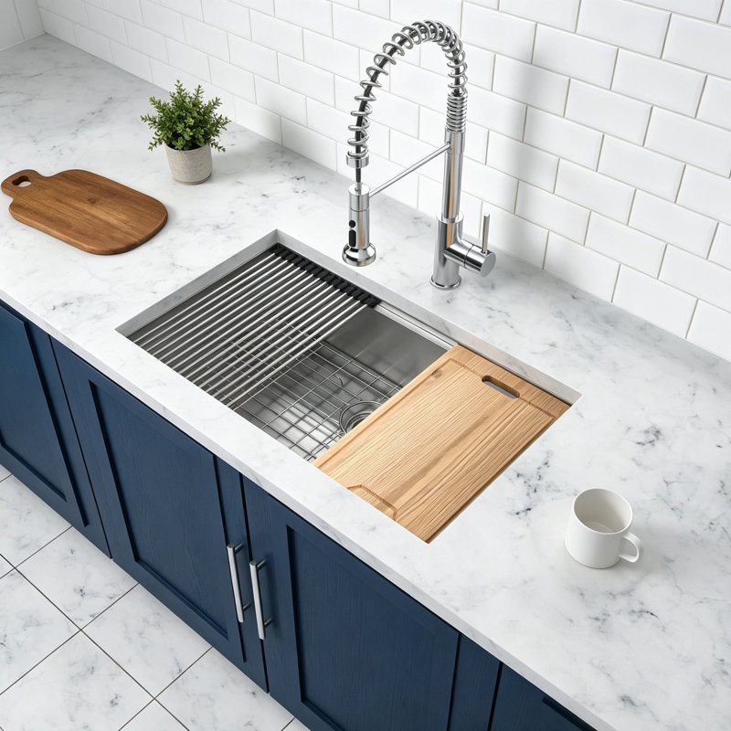 Évier de cuisine à simple cuve encastrable en acier inoxydable de calibre 16 Topcraft 32 po x 19 po x 9 po avec accessoires Topcraft