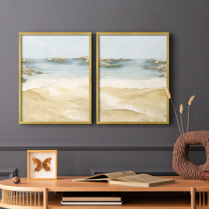 «Tranquil Beach I», reproduction encadrée de qualité supérieure - prête à être accrochée - aucun clou requis - aucun clou requis