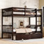 Lit superposé simple en bois d'hévéa avec 2 tiroirs, convertible en 2 lits simples, lit superposé simple avec échelle et garde-corps de sécurité, espresso-254750124