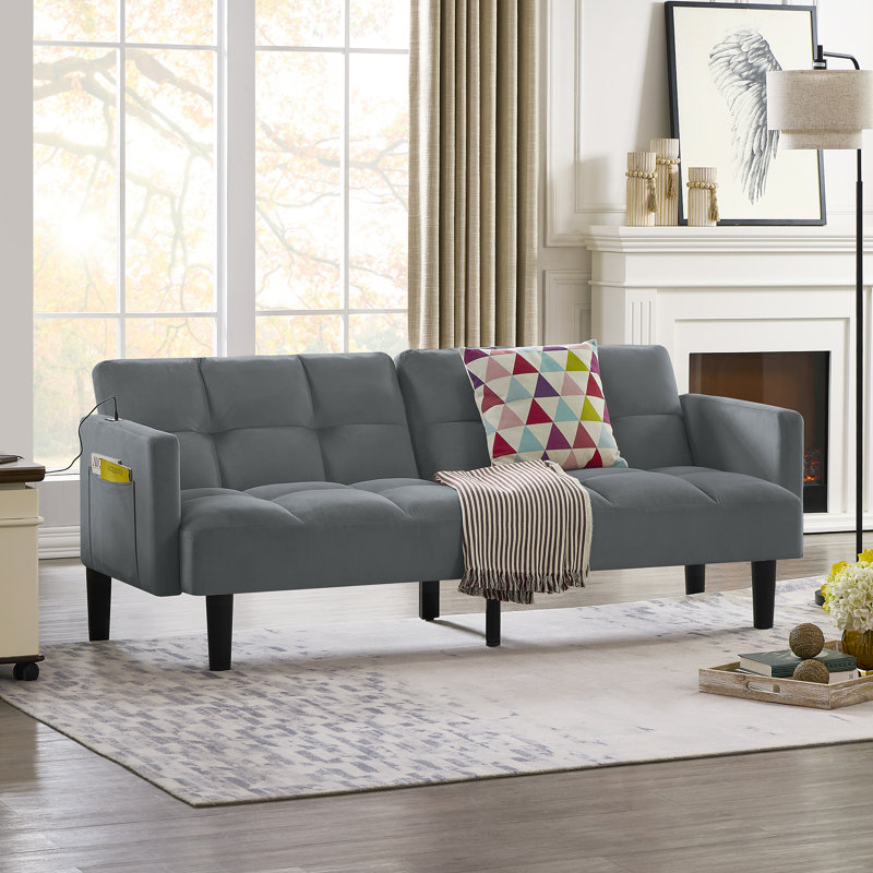 Futon Couch, Convertible Folding Sofa Bed, Gray