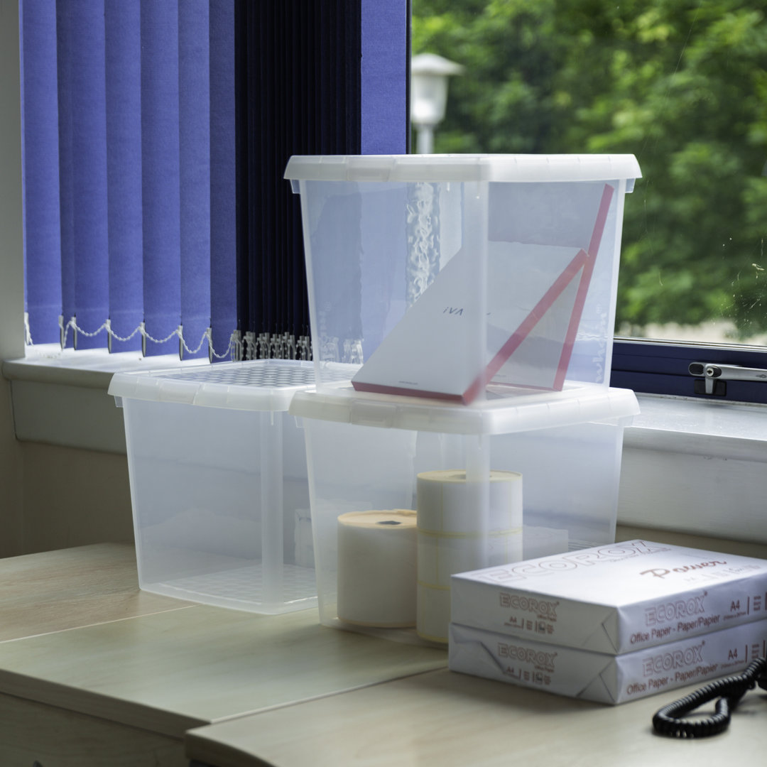 Wham Clip 3 x 14L Square Stackable Plastic Storage Boxes with Lids | Ideal for Home, Office, Toys & More | Storage Containers with Clip Locks | Made in UK - Clear/Clear - Image 5