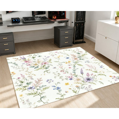 Tapis aquarelle à motif floral, fleurs délicates de bleu lavande, tapis de sol antidérapant de style rétro artistique, décoration intérieure légère pour le salon, la chambre à coucher, le couloir, la cuisine, le dortoir et le balcon