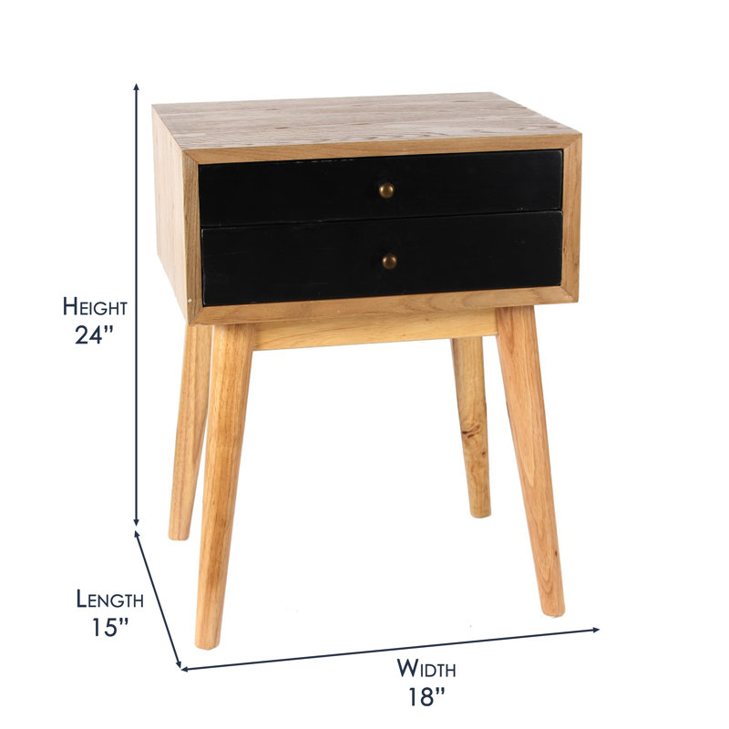 45.7cm W Solid Wood Bedside Table, Black