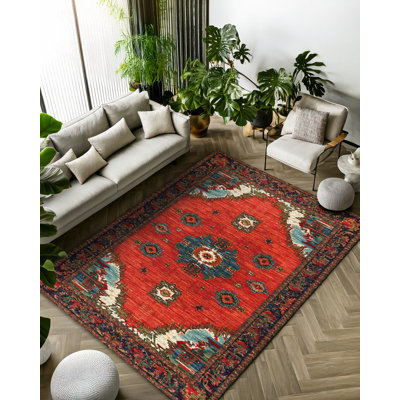 Tapis rouge en coton et polyester Mattis