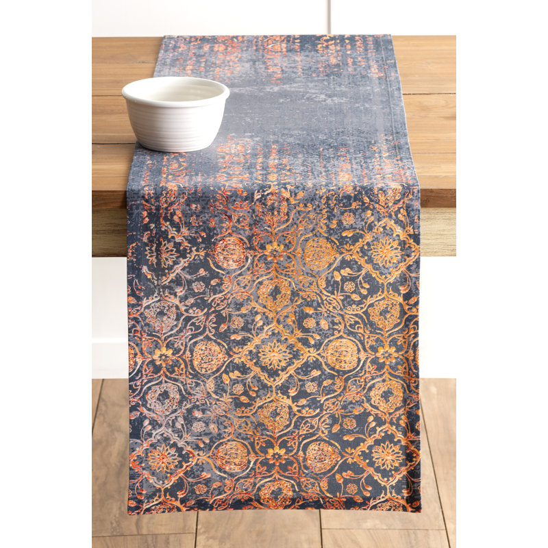 Damask 100% Cotton Table Runner, 72" x 14.5"