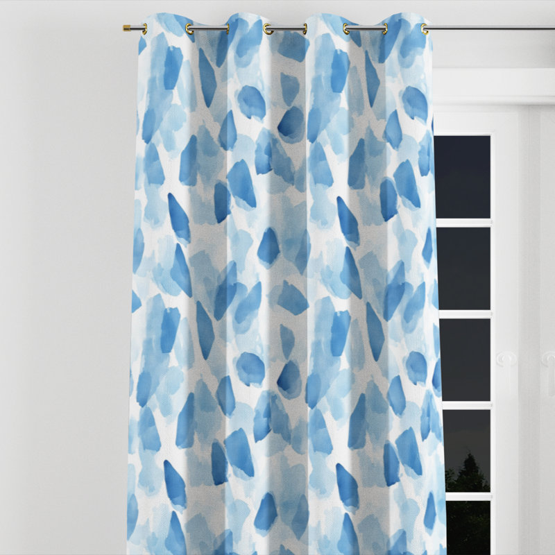 Rideaux Modern Modern - abstrait géométrique bleu avec œillets - 1 panneau, L 52 po x L 108 po, Œillets argentés