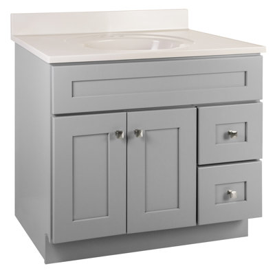Brookings 37 Inch Solid Wood Bathroom Vanity with Cultured Marble Top, Assembled, Sherwin Williams® Gray – Design House, 216127
